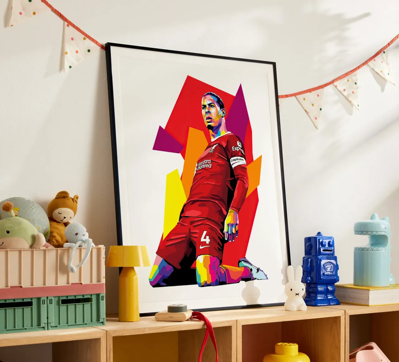 Celebration Virgil Van Dijk in Style poster with wooden frame by Gust Sporer FOTBALL