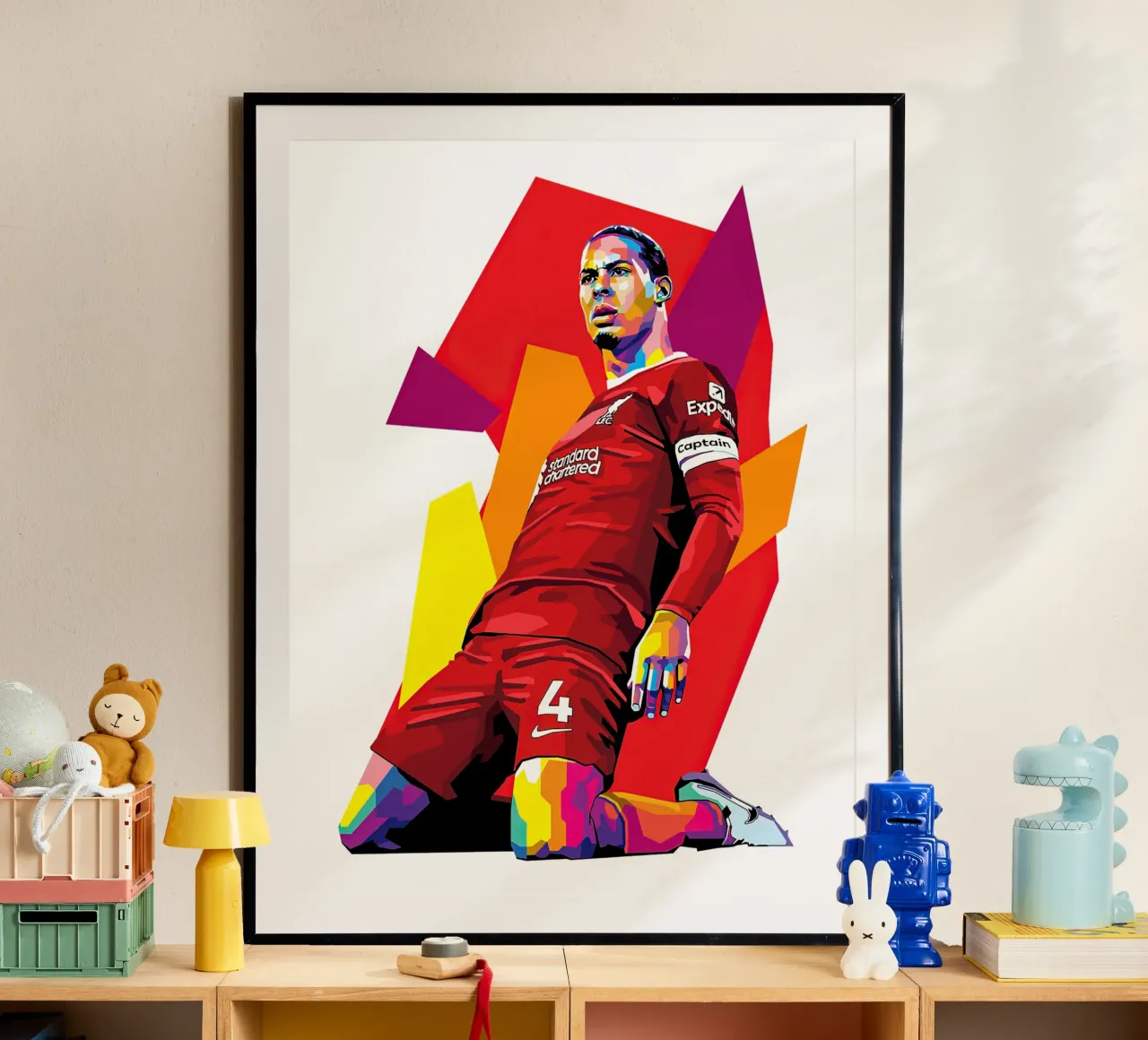 Celebration Virgil Van Dijk in Style poster with wooden frame by Gust Sporer FOTBALL