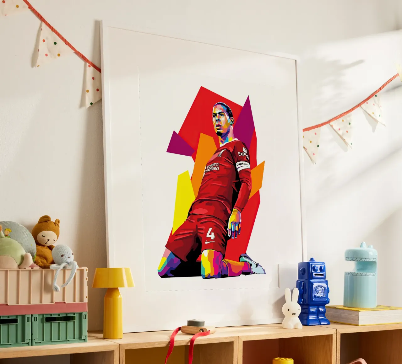 Celebration Virgil Van Dijk in Style poster with wooden frame by Gust Sporer FOTBALL