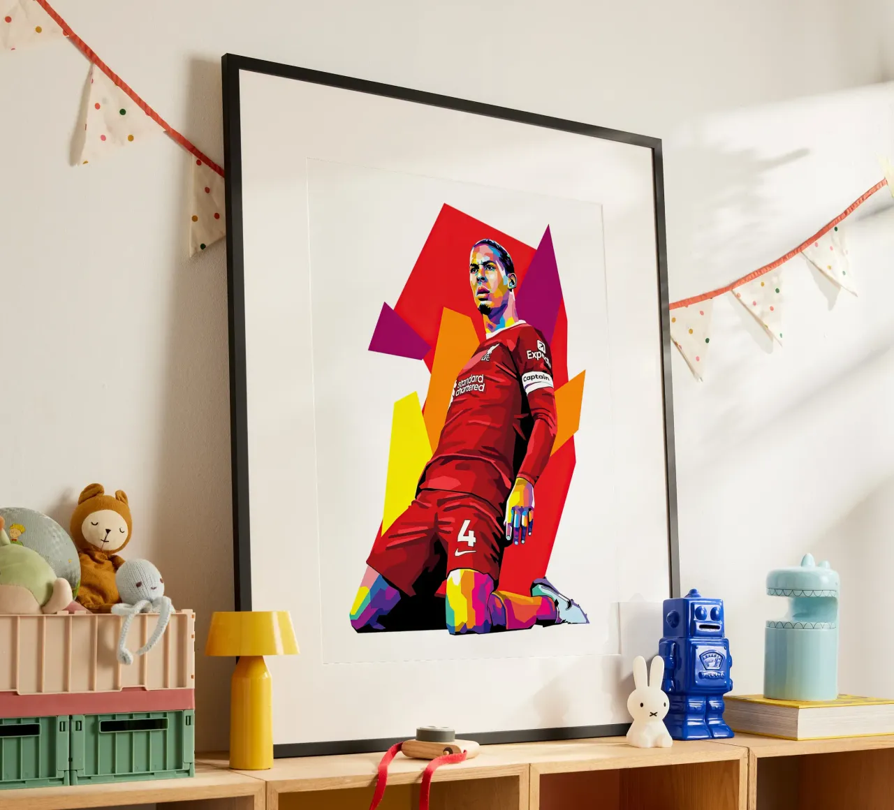 Celebration Virgil Van Dijk in Style poster with wooden frame by Gust Sporer FOTBALL