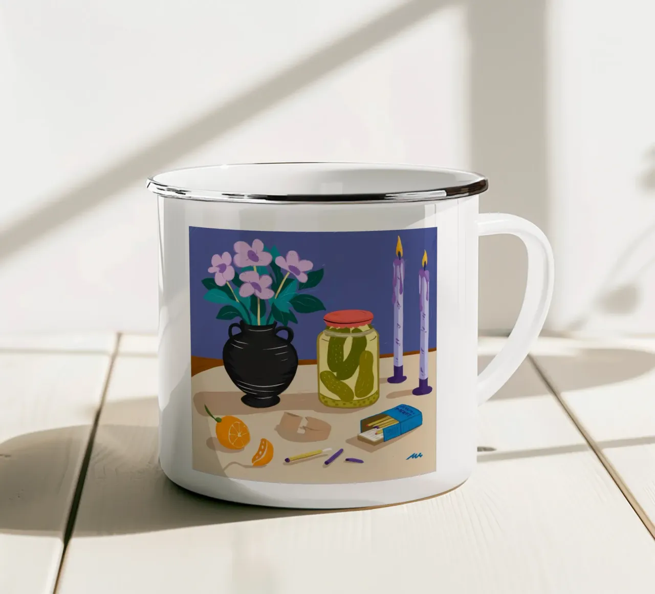 Narrazione della tavola di mezzanotte tazza in smalto da Mythy Brush