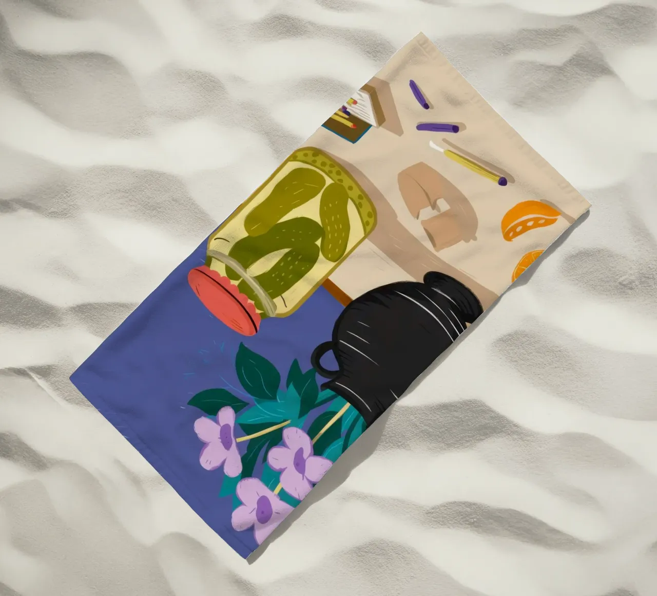 Midnight Table Narrative beach towel by Mythy Brush