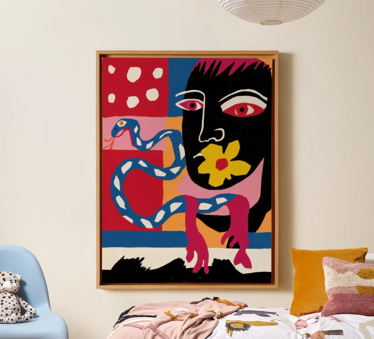 Psychedelic Cubist Portrait canvas with Floater frame by Ink Pulse