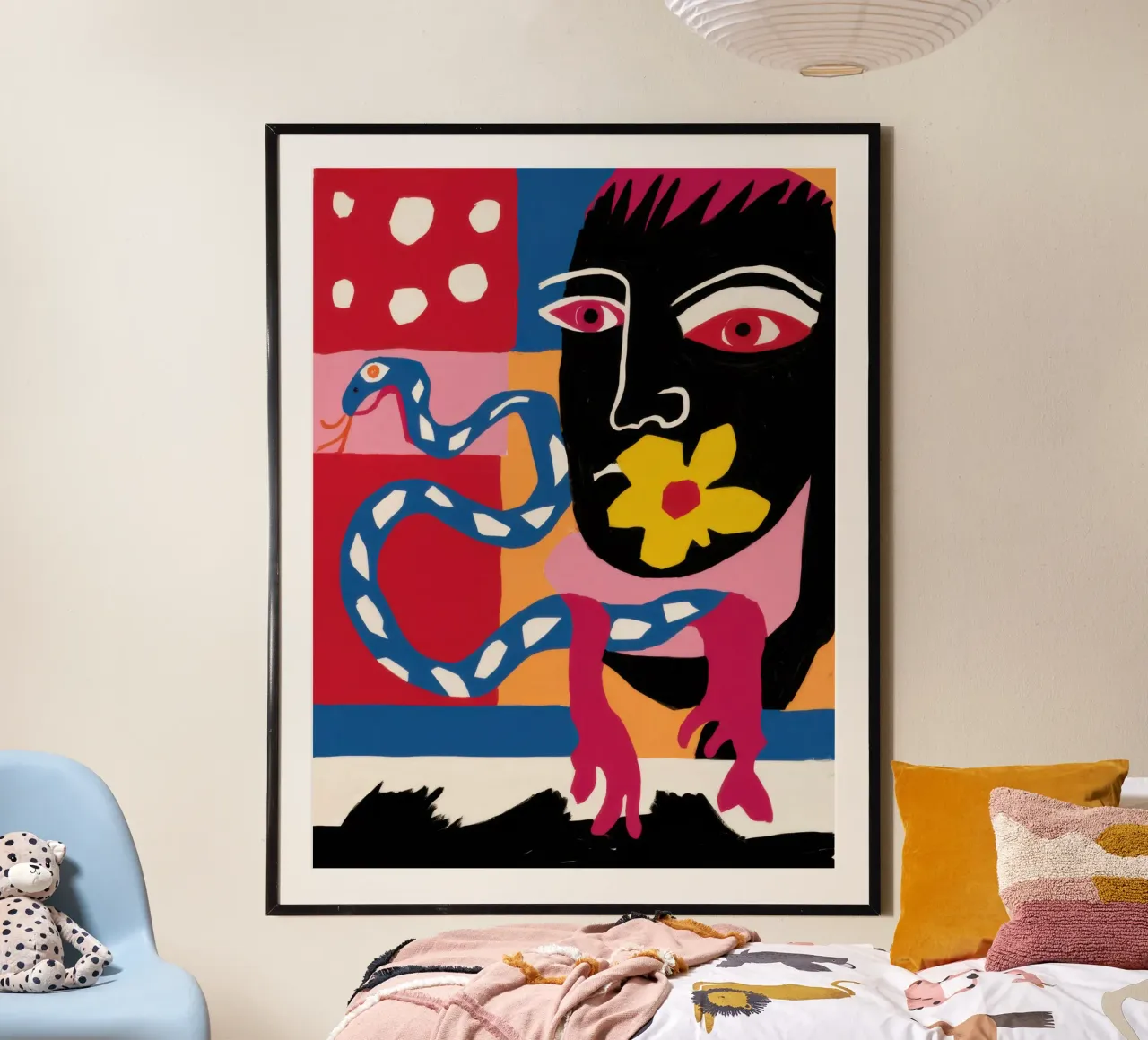 Ritratto cubista psichedelico poster con telaio in plastica da Ink Pulse