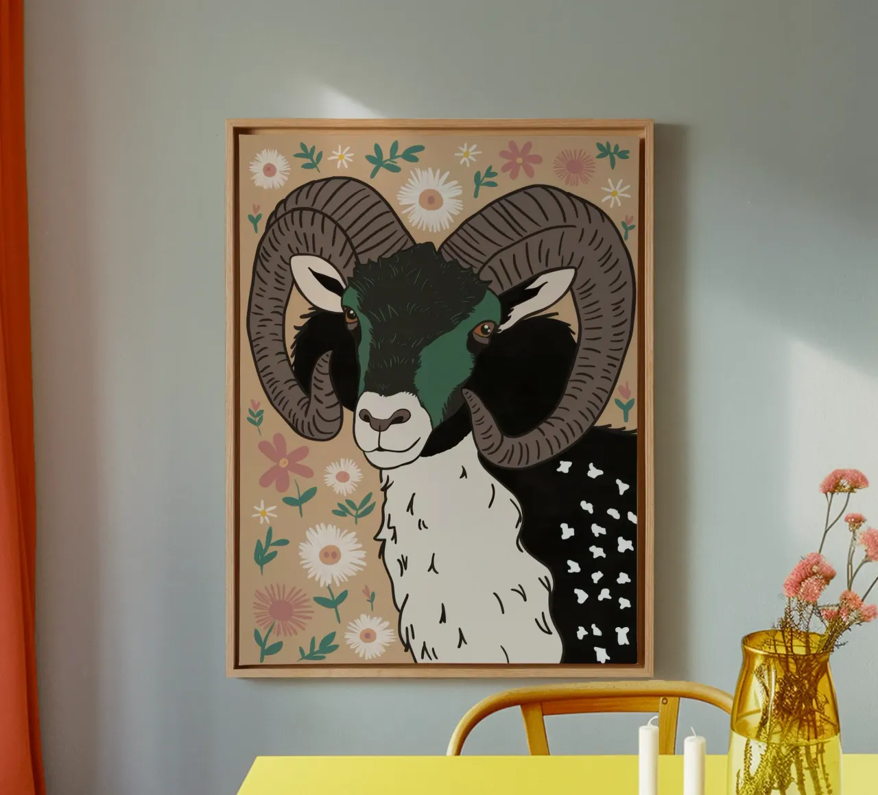 Astrale majesteit van de Ram canvas met Baklijst van Mythy Brush