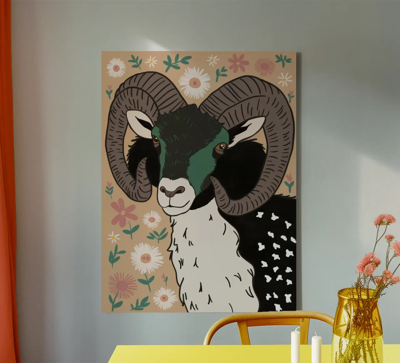 Astrale majesteit van de Ram canvas met Baklijst van Mythy Brush