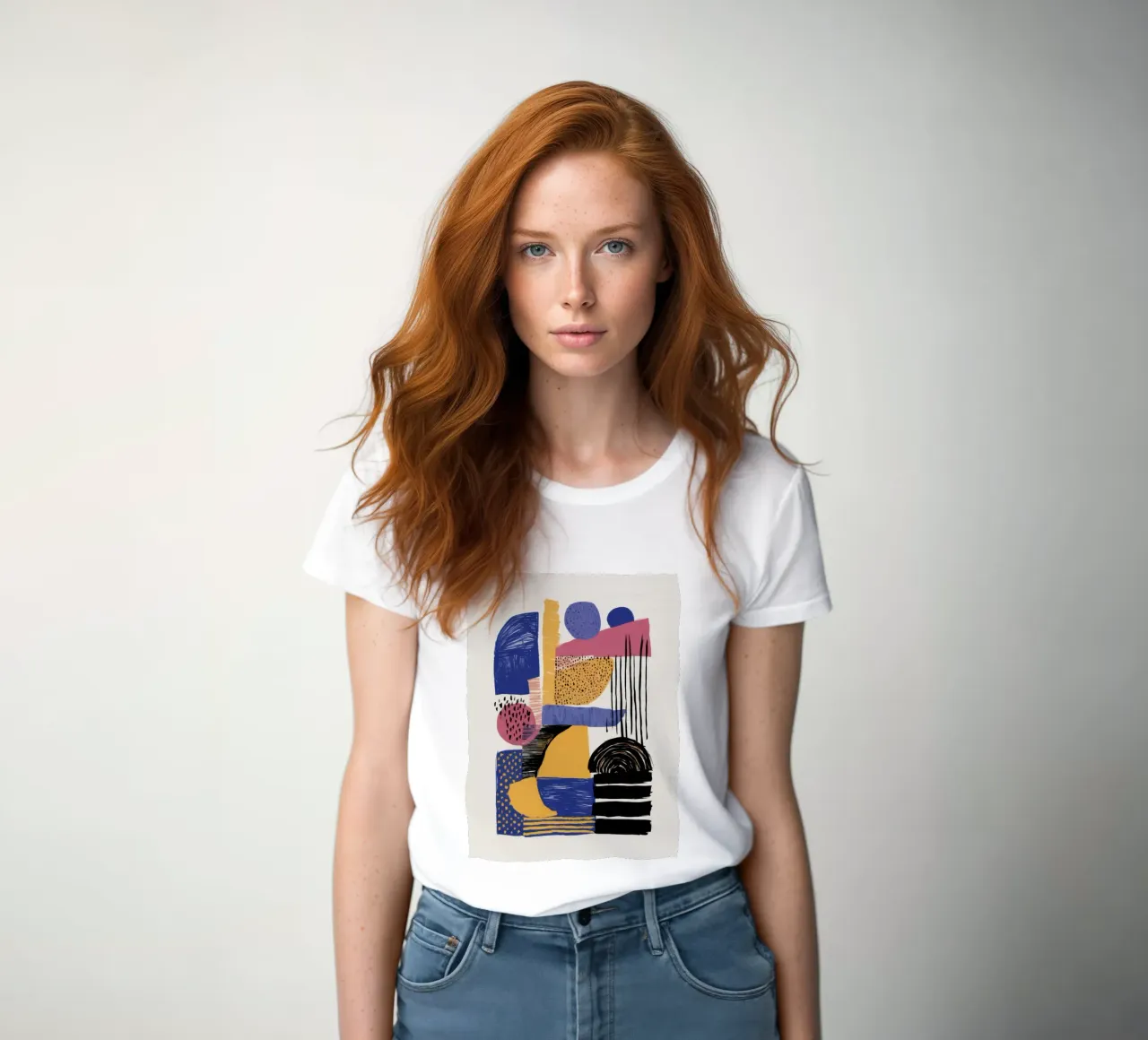 Modernist Shape Dialogue women's fitted t-shirt by Mythy Brush