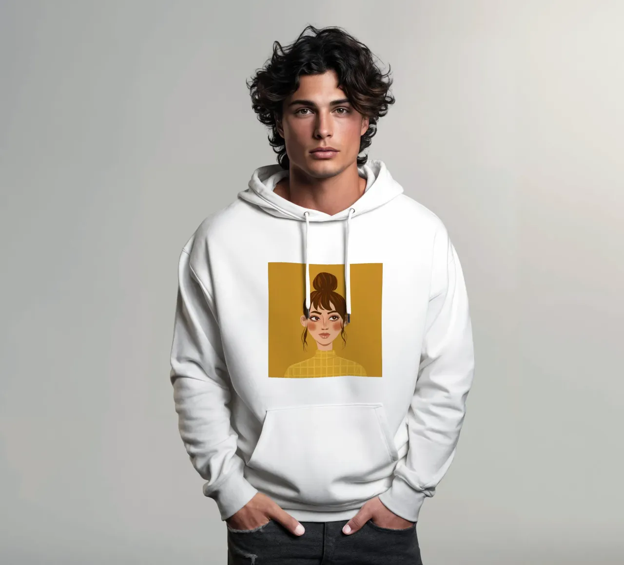 Quietud de la mirada mostaza sudadera con capucha de Rain Balance