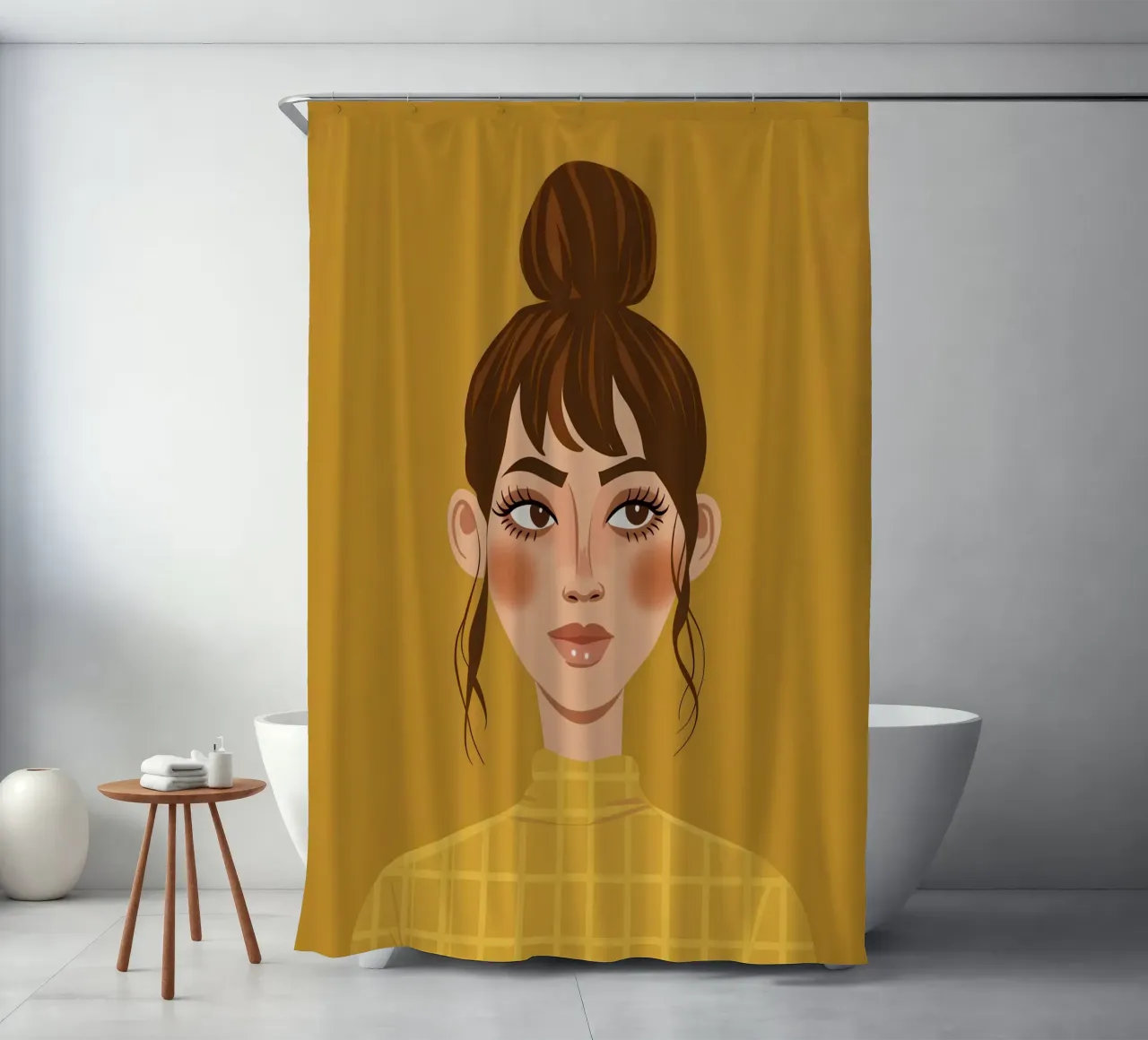 Mustard Gaze Stillness shower curtain by Rain Balance