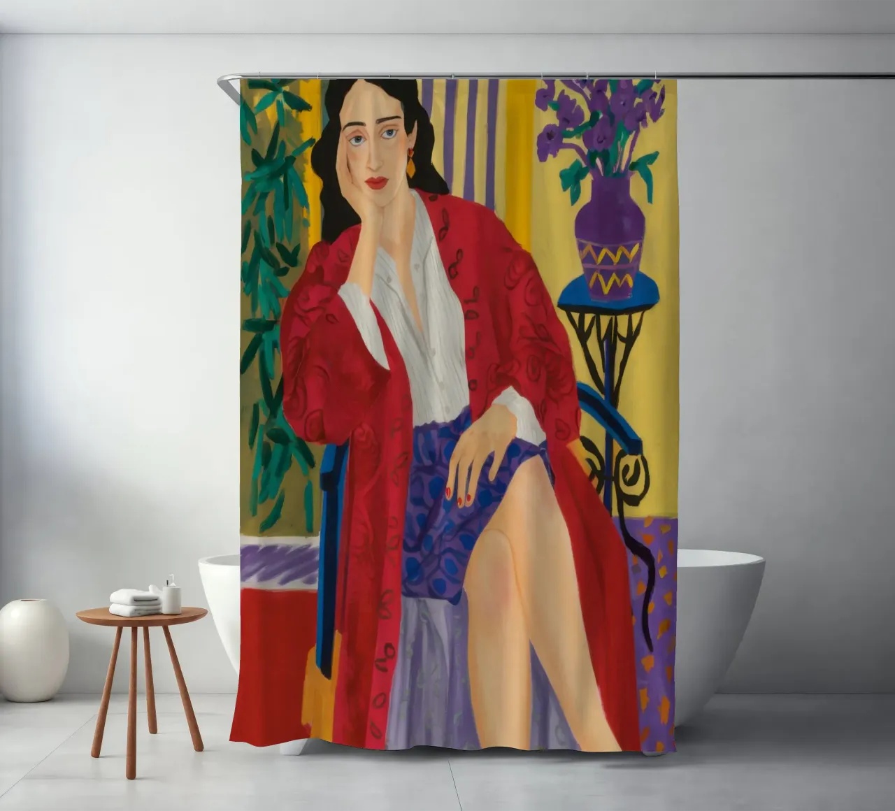 Ode to Red shower curtain by Mythy Brush