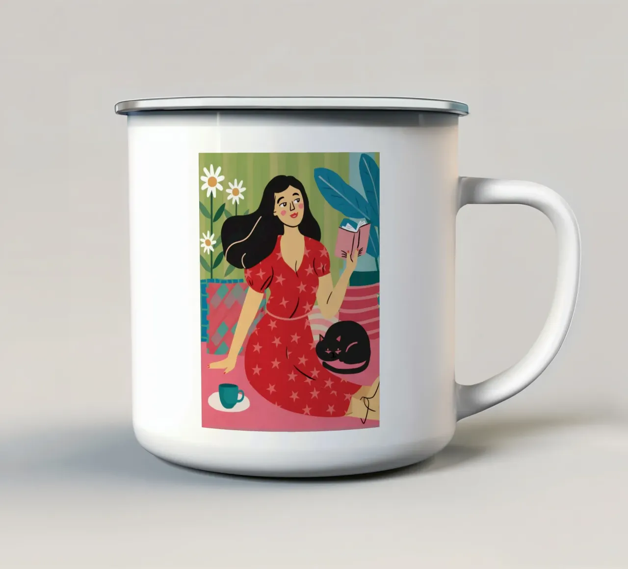 Accogliente compagno di lettura tazza in smalto da Mythy Brush