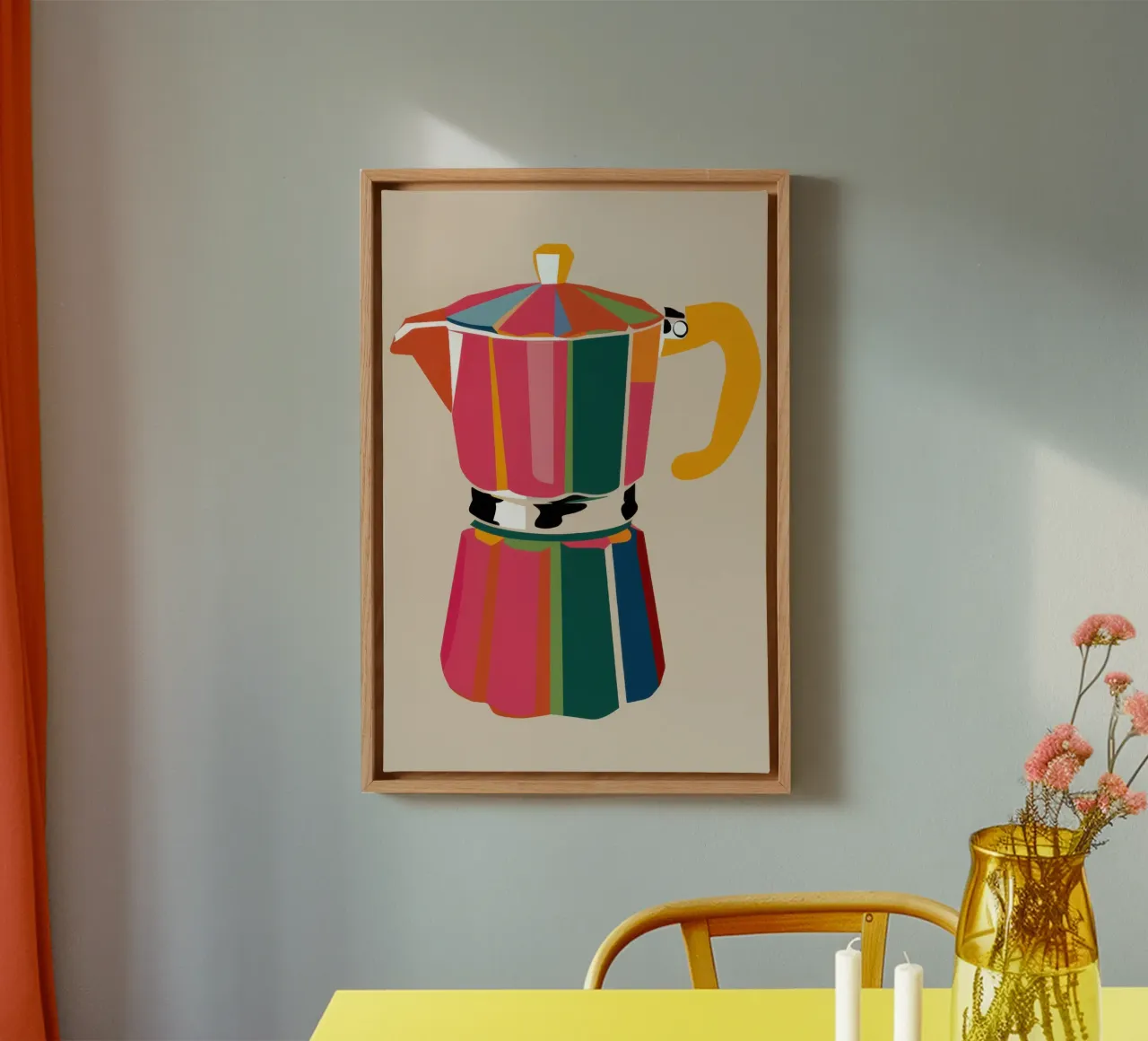 Pop Art Moka Pot canvas met Baklijst van Ink Pulse