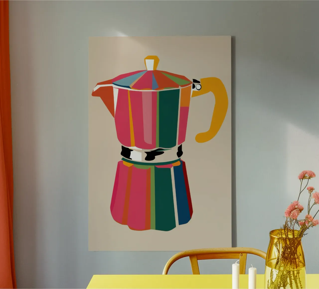 Pop Art Moka Pot canvas met Baklijst van Ink Pulse