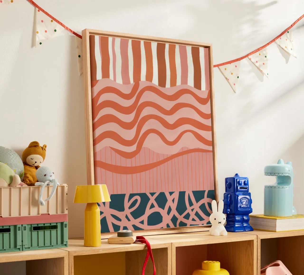 Terracotta Graphic Waves canvas with Floater frame by Ink Pulse
