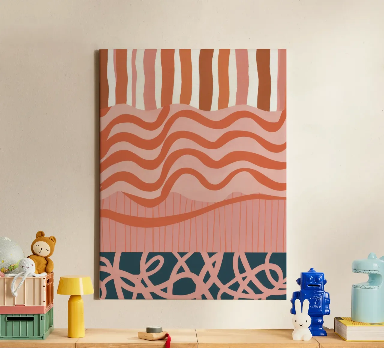 Terracotta Graphic Waves canvas with Floater frame by Ink Pulse