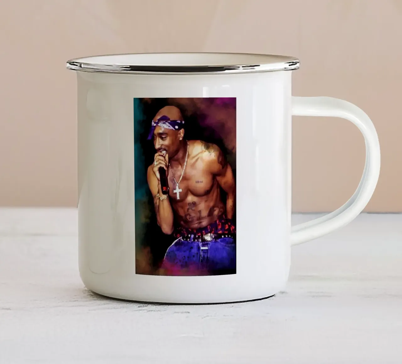 Tupac on stage tazza in smalto da Lembayung art