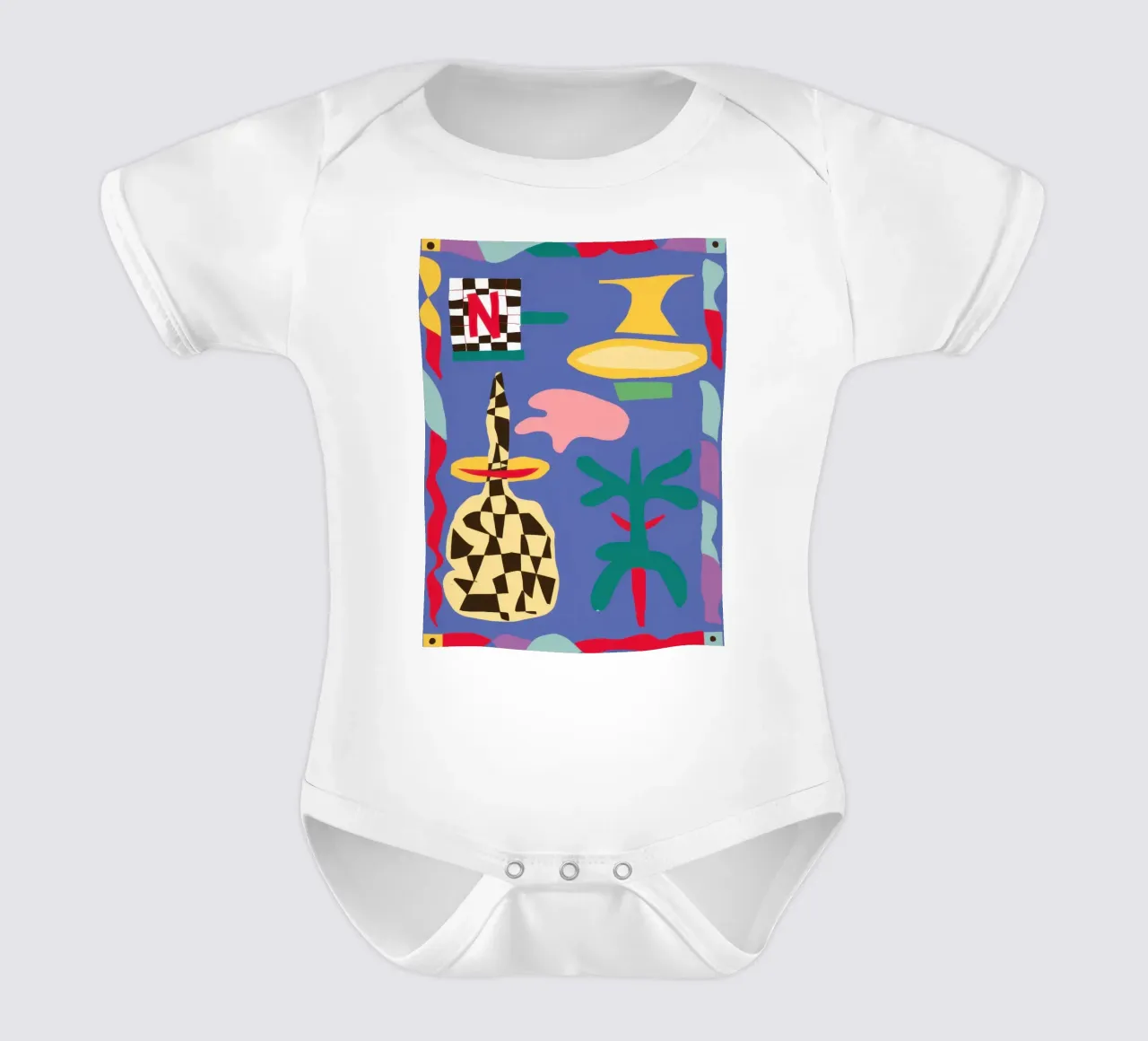 Deconstructed Graphic Joy short-sleeve baby romper by Ink Pulse