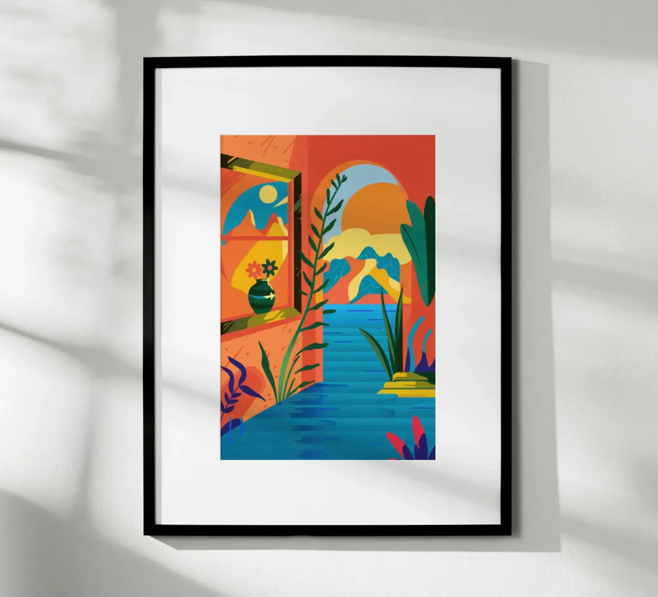 Vista Arco del Tramonto poster con telaio in legno da Mythy Brush