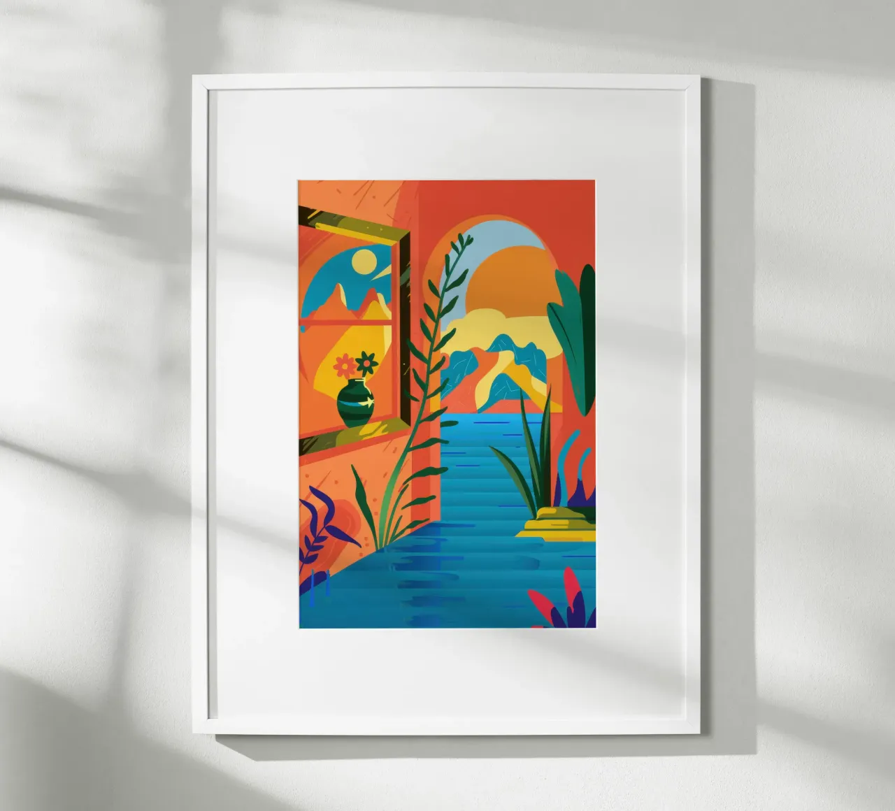 Vista Arco del Tramonto poster con telaio in legno da Mythy Brush