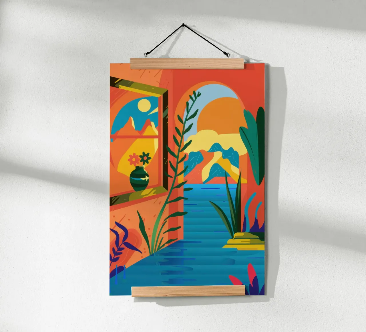Vista Arco del Tramonto poster con telaio in legno da Mythy Brush
