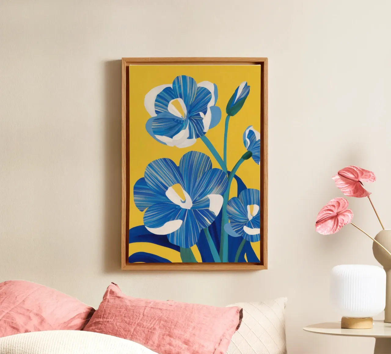 Fiori blu cobalto tela con Cornice a cassetta da Ink Pulse