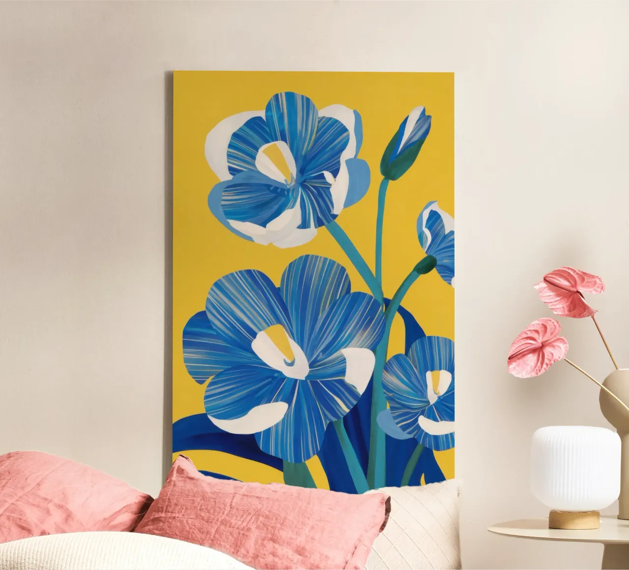 Fiori blu cobalto tela con Cornice a cassetta da Ink Pulse