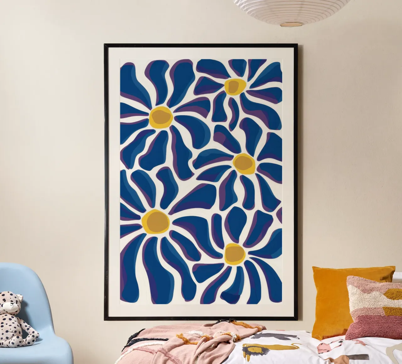 Retro Gänseblümchen Traum Poster mit Holzrahmen von Mythy Brush
