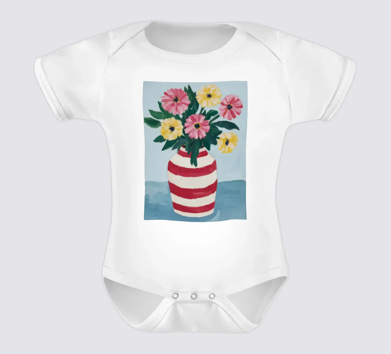 Painterly Summer Bouquet short-sleeve baby romper by Ink Pulse