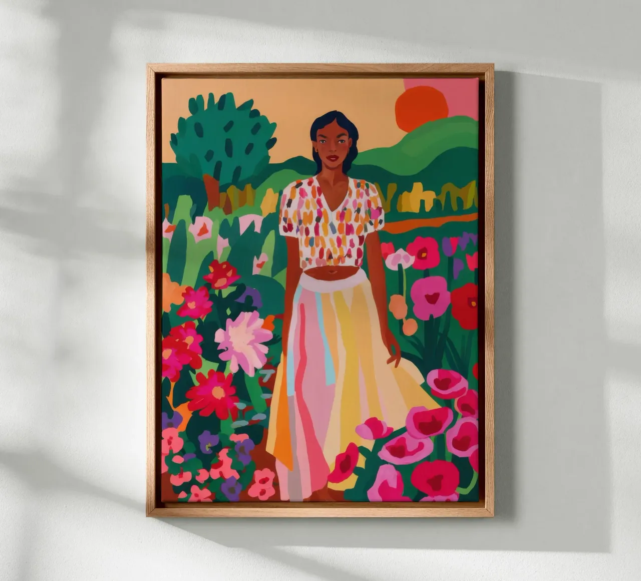 Sonnenuntergang Flora Tanz Leinwand mit Schattenfugenrahmen von Mythy Brush