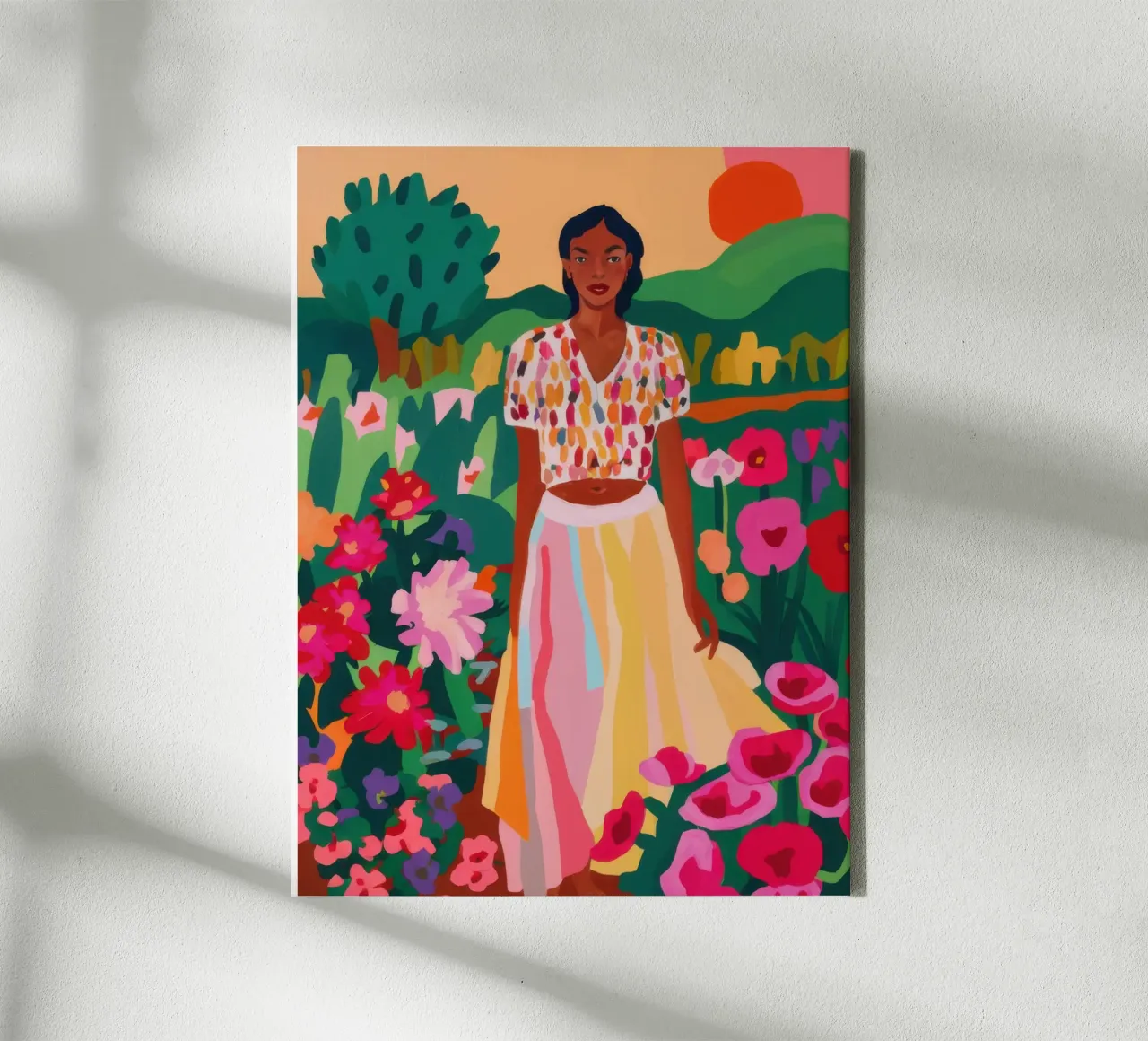 Sonnenuntergang Flora Tanz Leinwand mit Schattenfugenrahmen von Mythy Brush