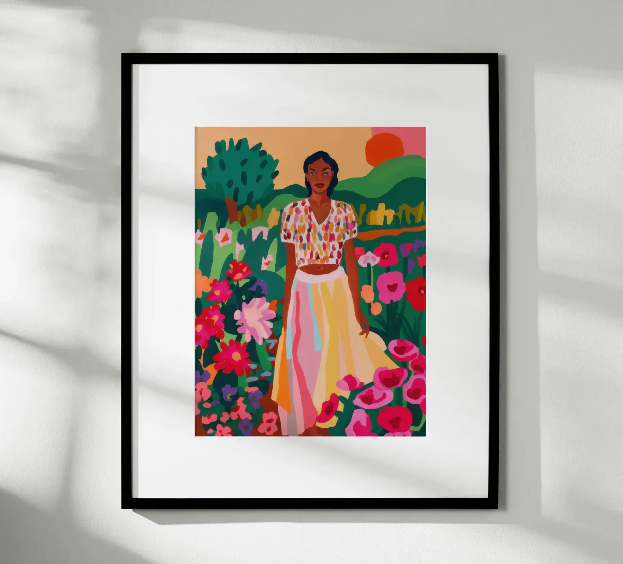 Ballo della Flora al tramonto poster con telaio in alluminio da Mythy Brush