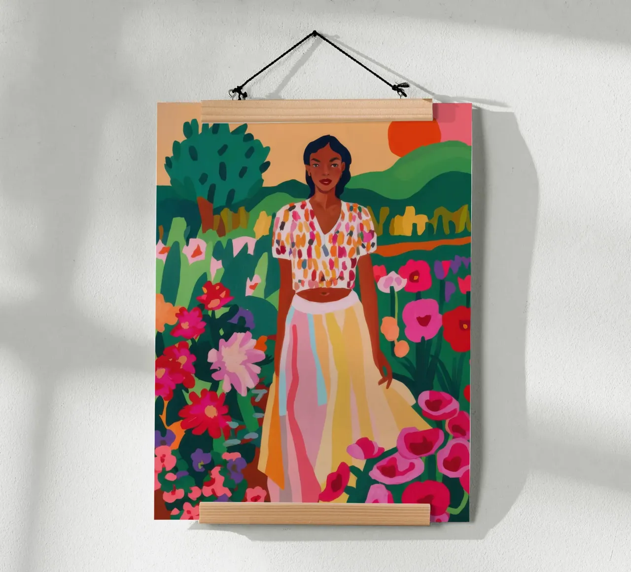 Ballo della Flora al tramonto poster con telaio in alluminio da Mythy Brush