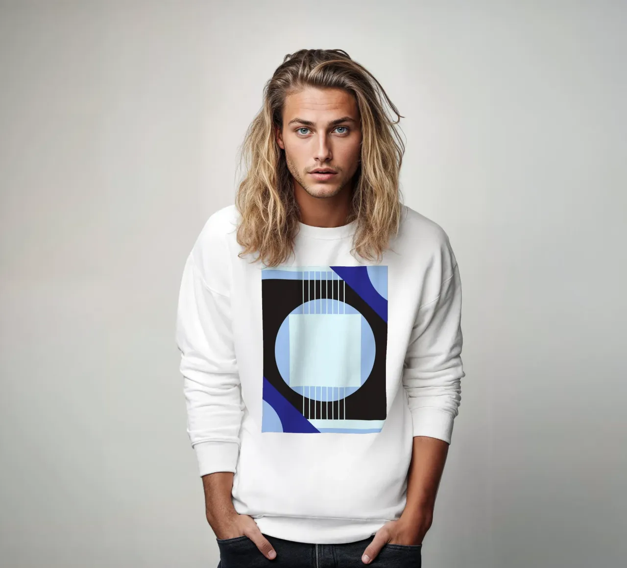 Bauhaus Geometry - Composición abstracta azul sudadera de Studio Vibe