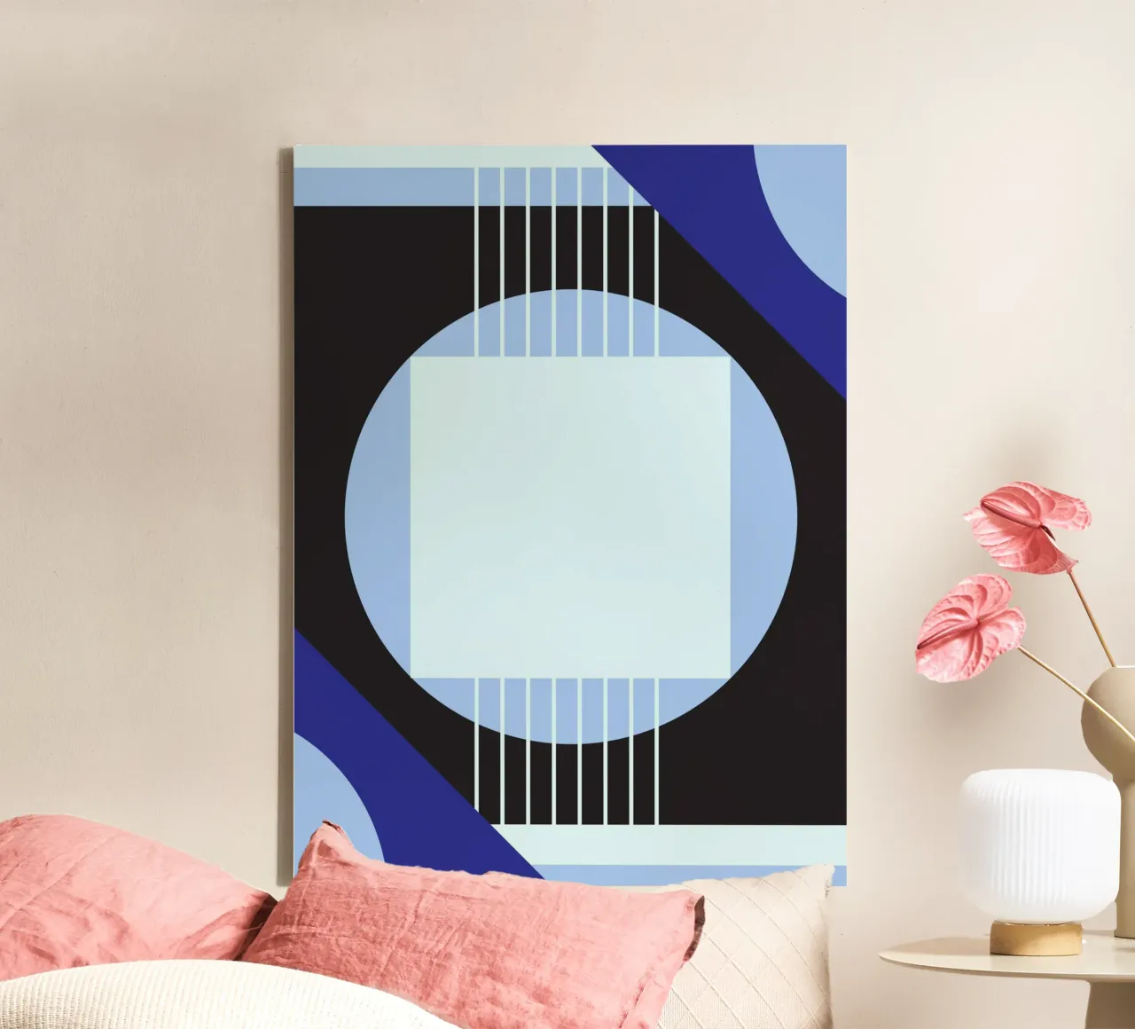 Bauhaus-geometrie - Blauwe abstracte compositie canvas met Baklijst van Studio Vibe
