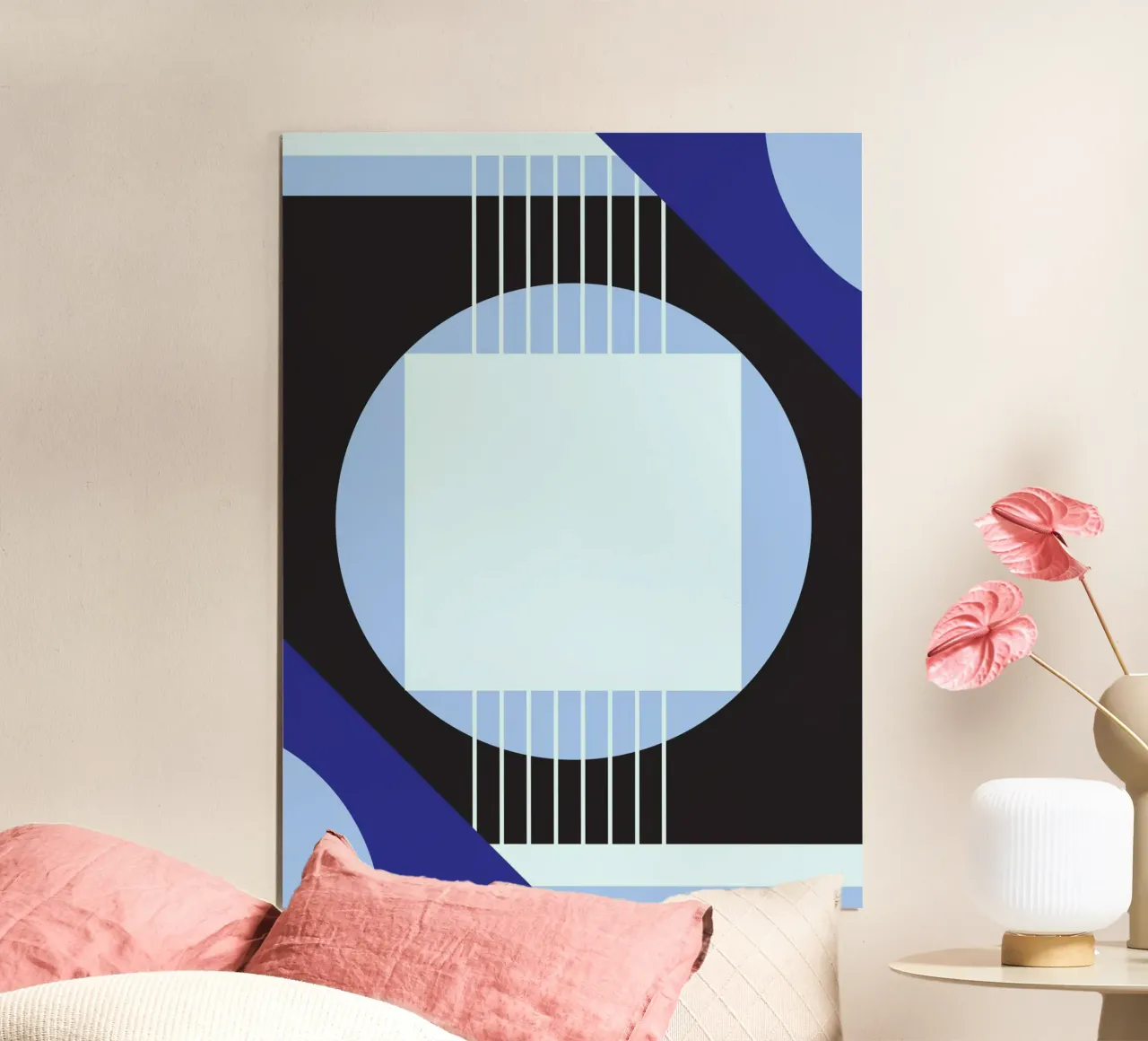 Bauhaus Geometry - Composición abstracta azul poster con marco de plástico de Studio Vibe