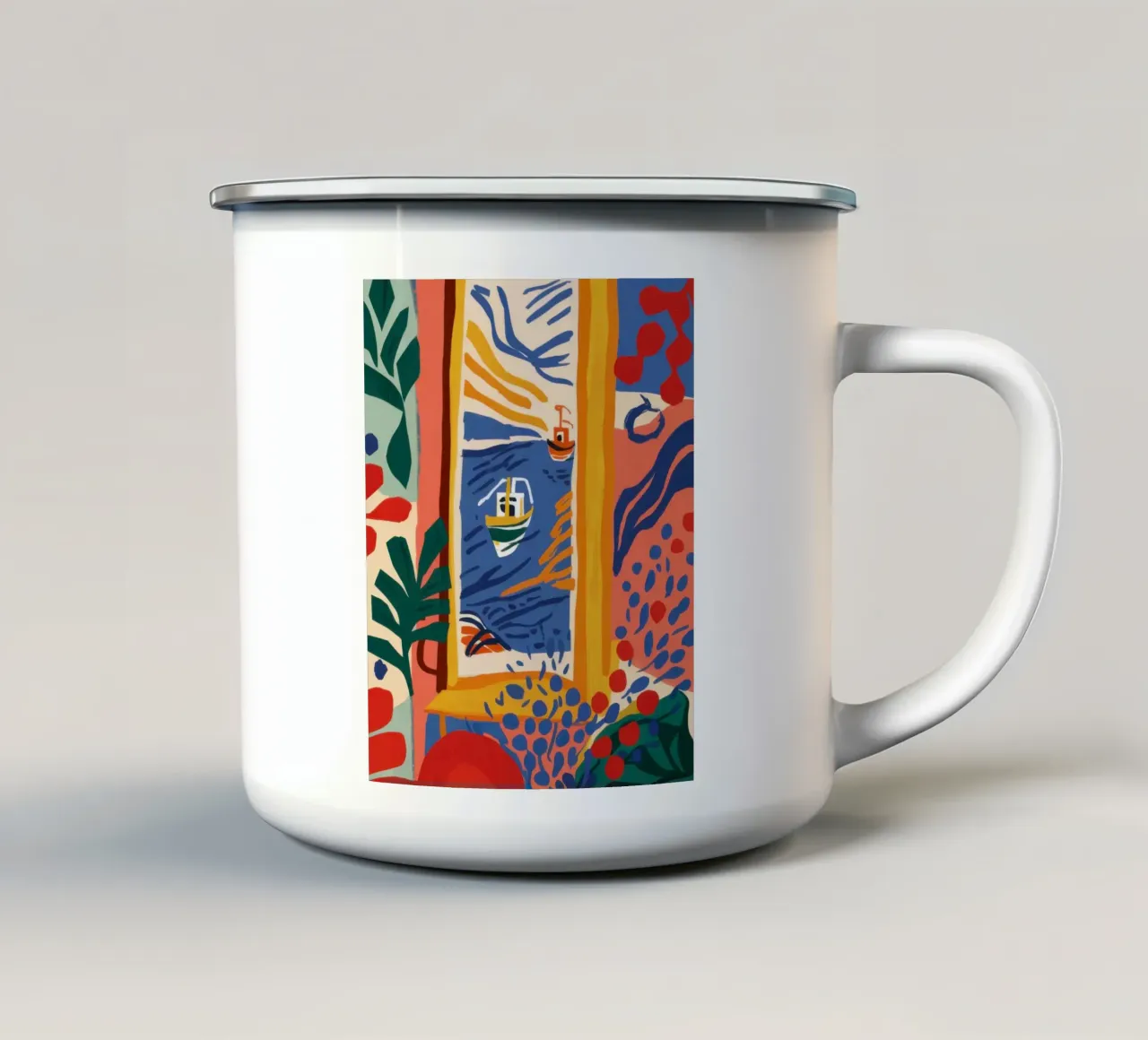 Vue de la fenêtre cubiste mug en émail de Mythy Brush