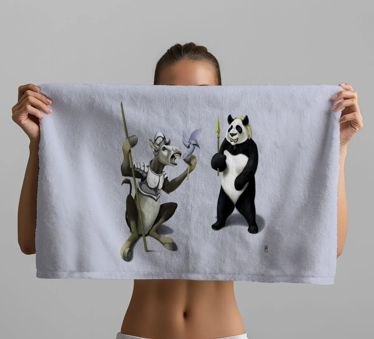 Donkey Xote Sancho Panda (Coloured) asciugamano da bagno da Rob Art | Illustration
