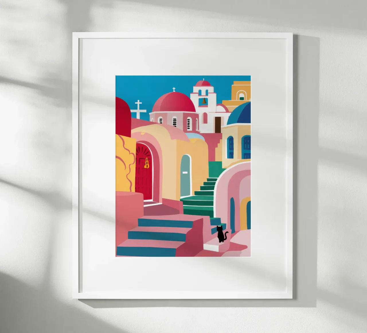 Passi rossi, gatto nero poster con telaio in alluminio da Reds Jays