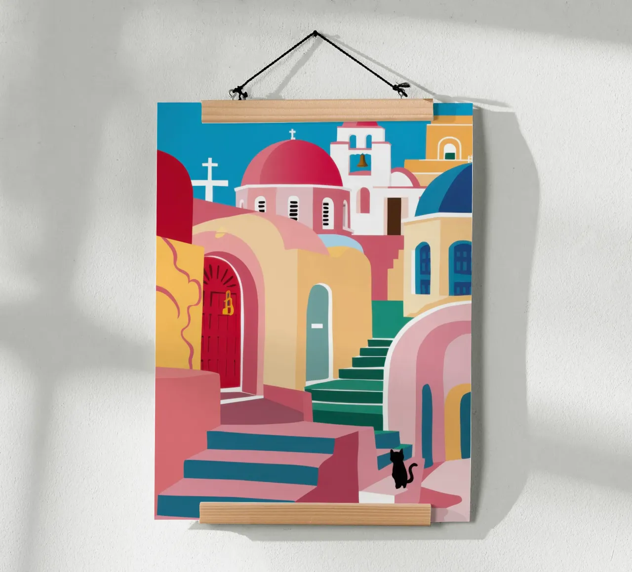 Passi rossi, gatto nero poster con telaio in alluminio da Reds Jays