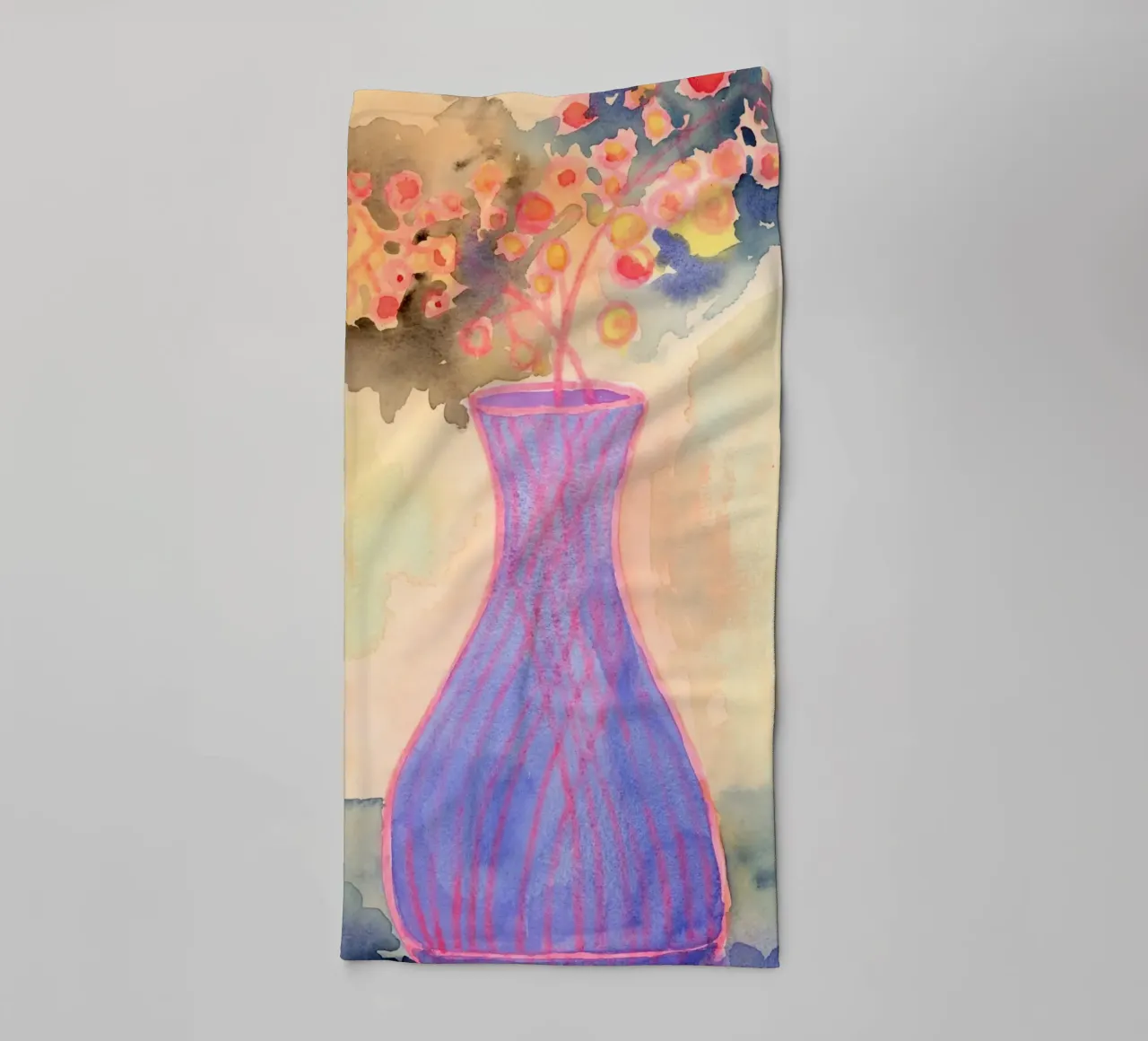 Vase in atmospheric light watercolour towel by Nica Colorie