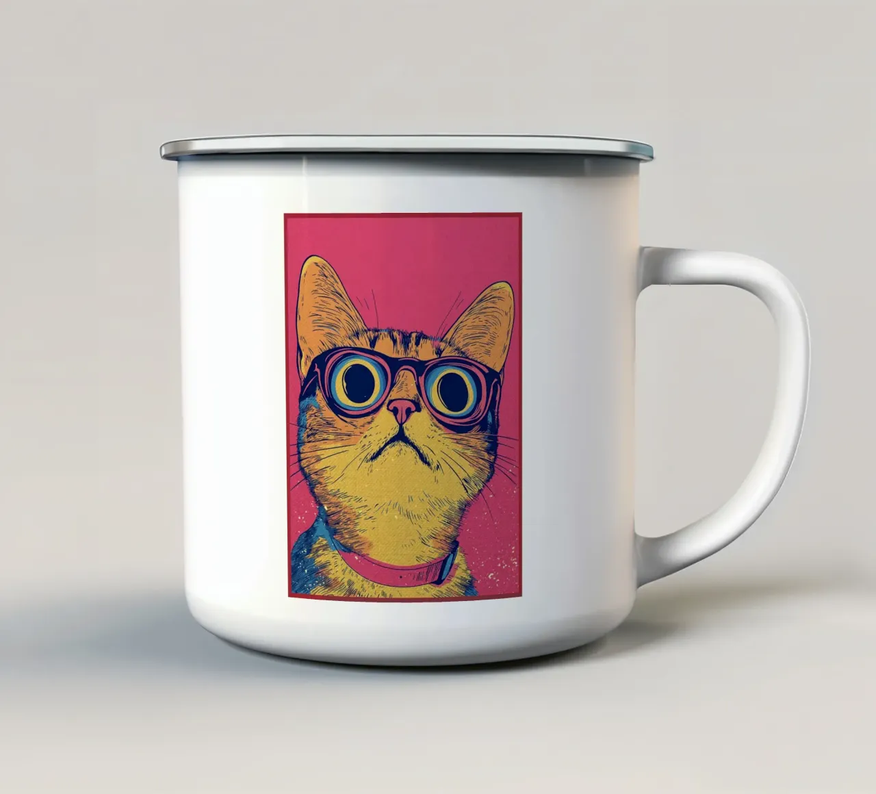 Gatto cool con occhiali in stile pop art tazza in smalto da Food And Kitchen