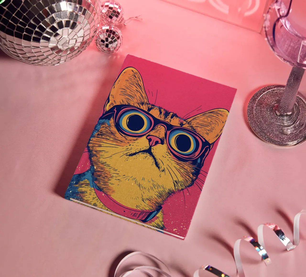 Cool Cat in Glasses Pop Art Style notebook by Food And Kitchen