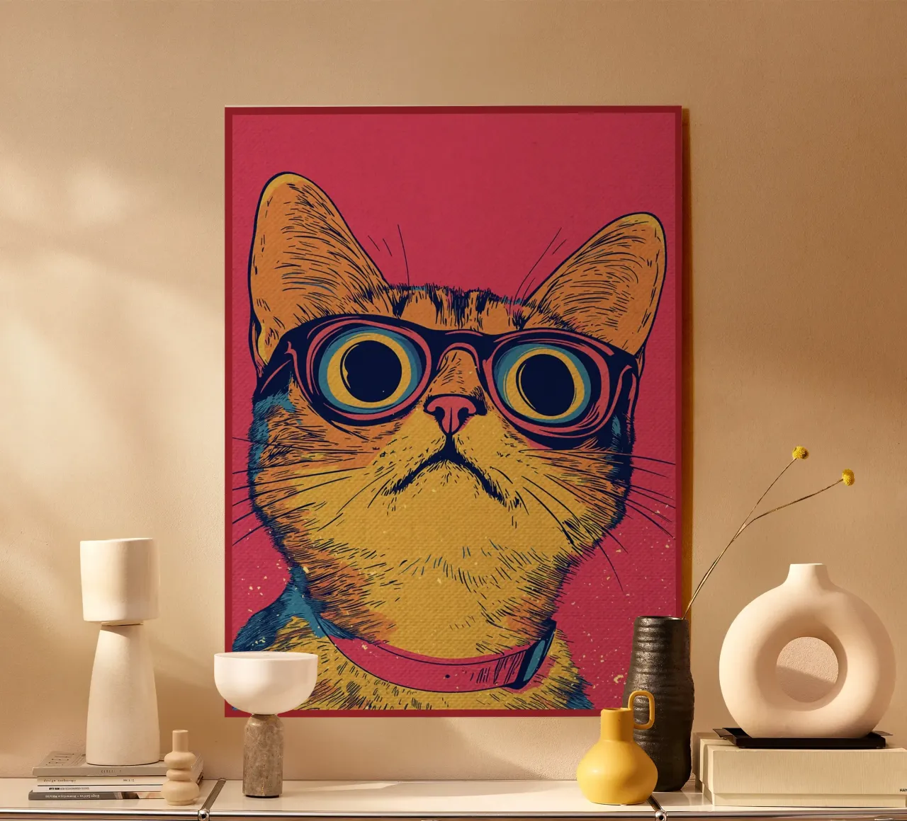 Gatto cool con occhiali in stile pop art plexiglass da Food And Kitchen