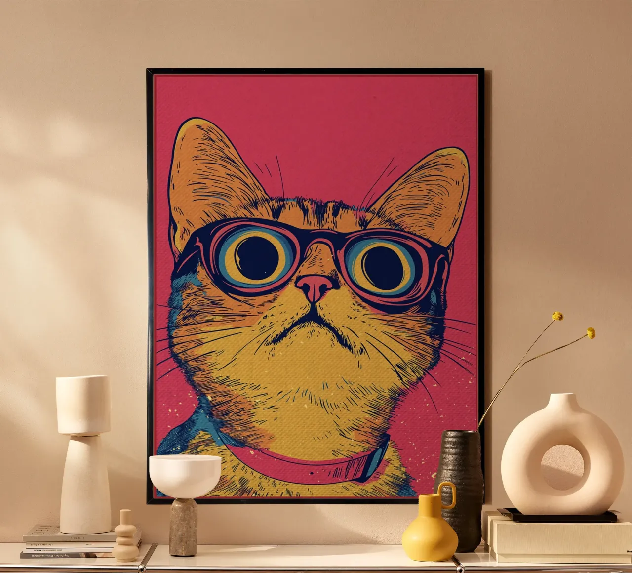 Gatto cool con occhiali in stile pop art carta hahnemühle da Food And Kitchen