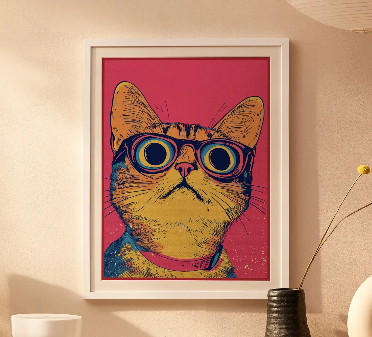 Gatto cool con occhiali in stile pop art carta hahnemühle da Food And Kitchen