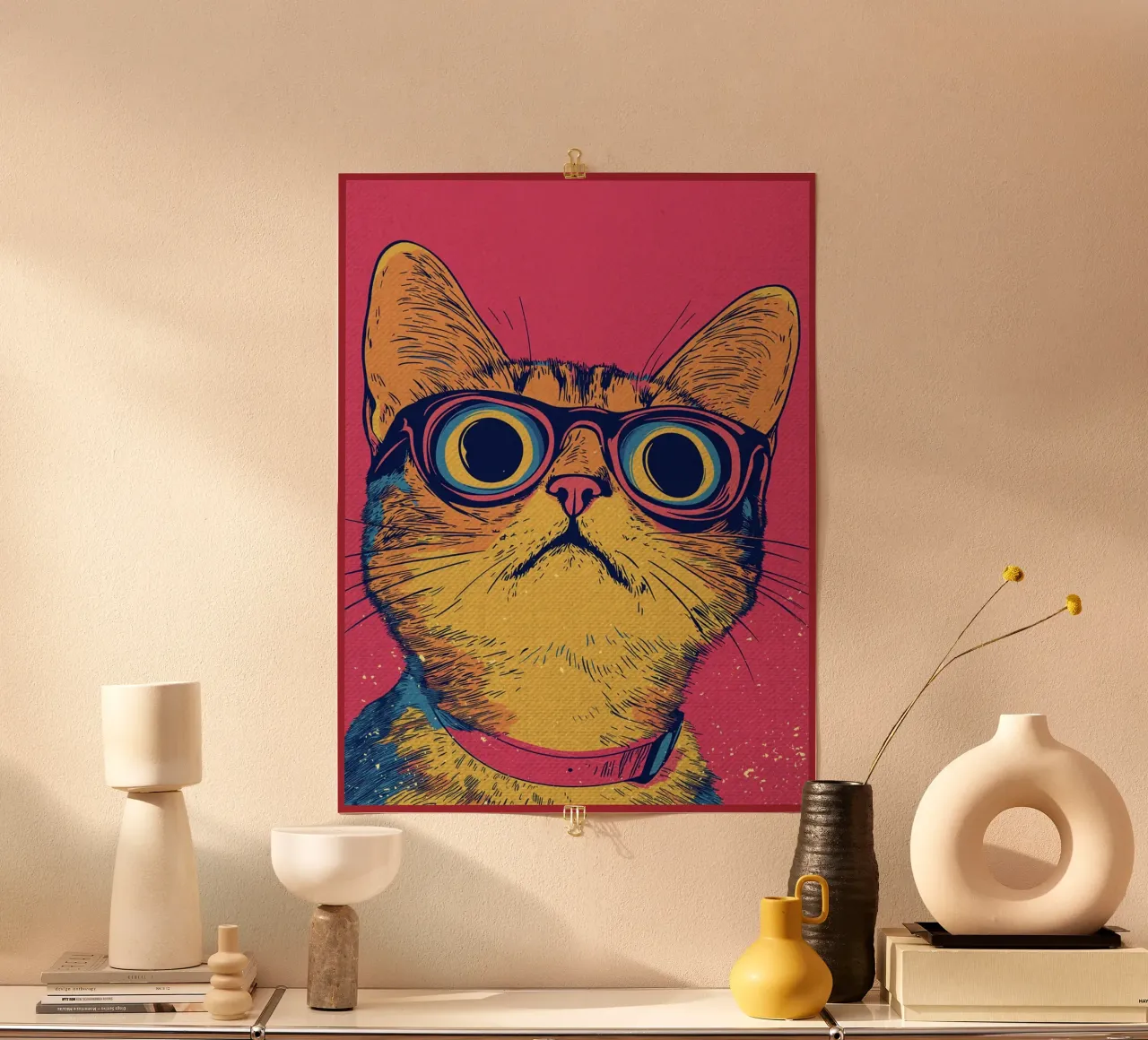 Gatto cool con occhiali in stile pop art carta hahnemühle da Food And Kitchen