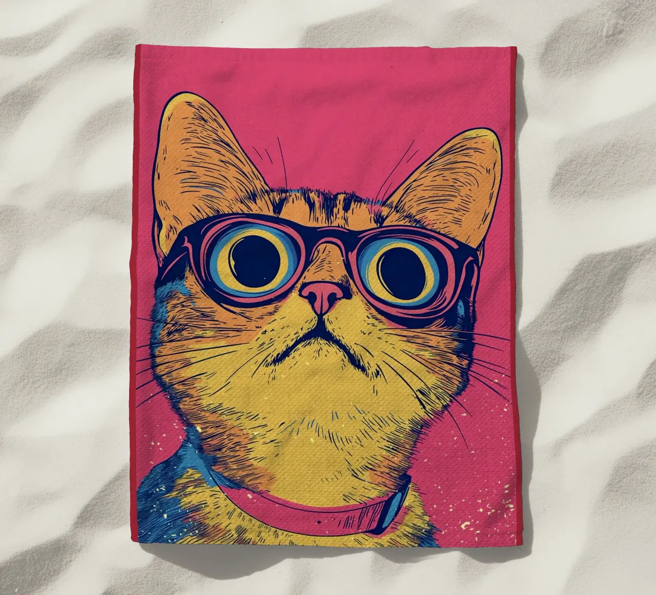 Gatto cool con occhiali in stile pop art telo mare da Food And Kitchen