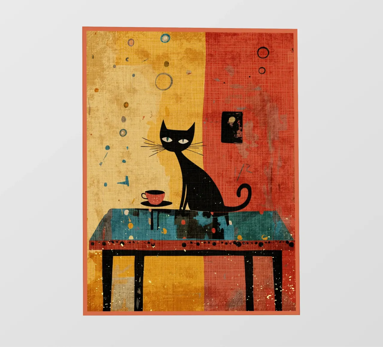 Gatto nero con caffè telo in pvc da Food And Kitchen