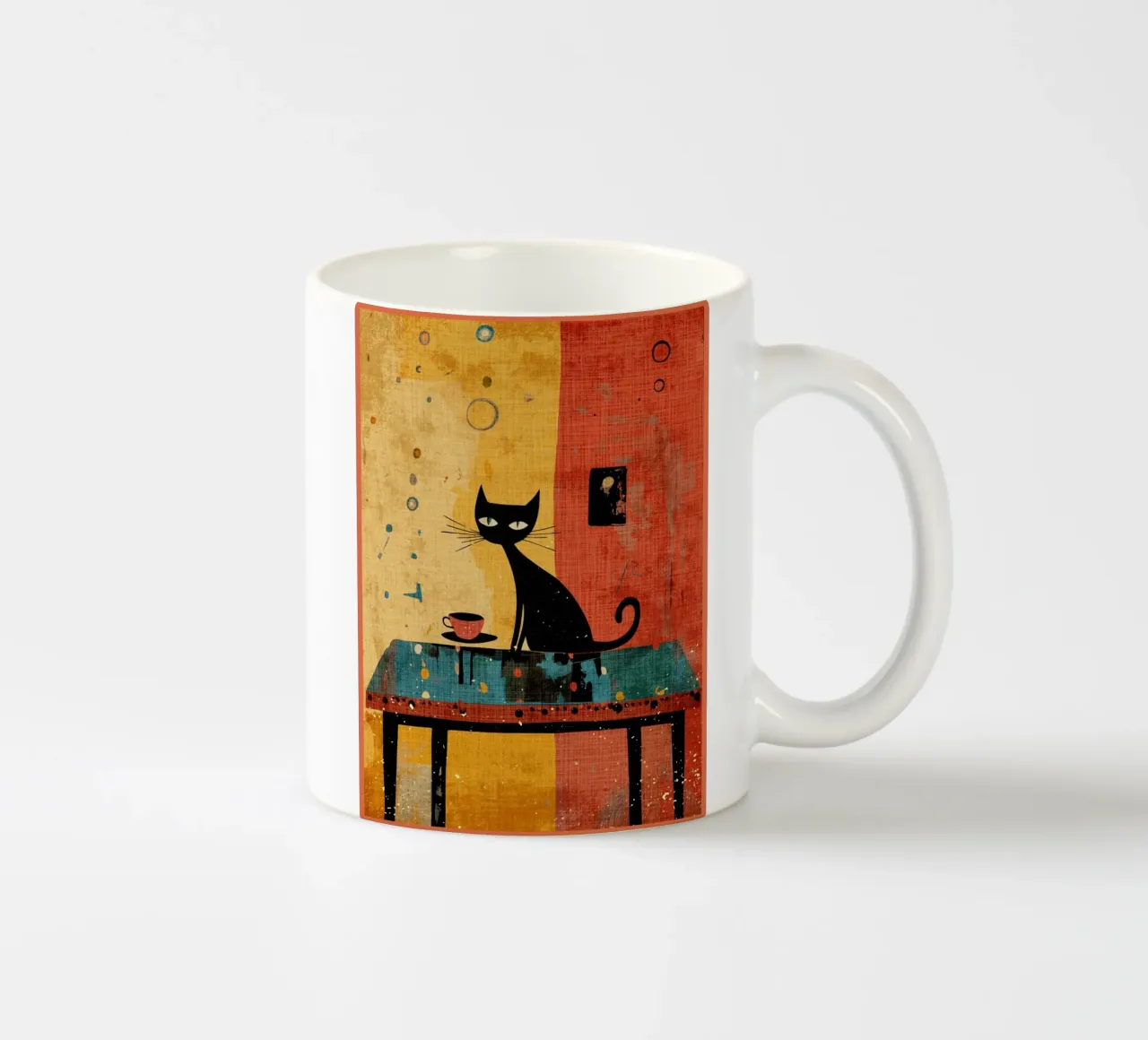 Gatto nero con caffè tazza in ceramica da Food And Kitchen