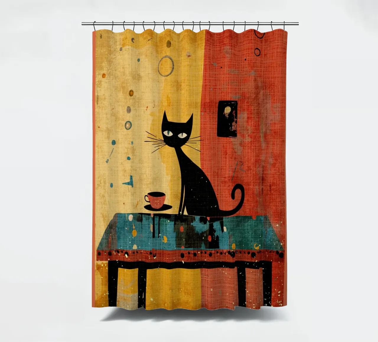 Gatto nero con caffè tenda da doccia da Food And Kitchen